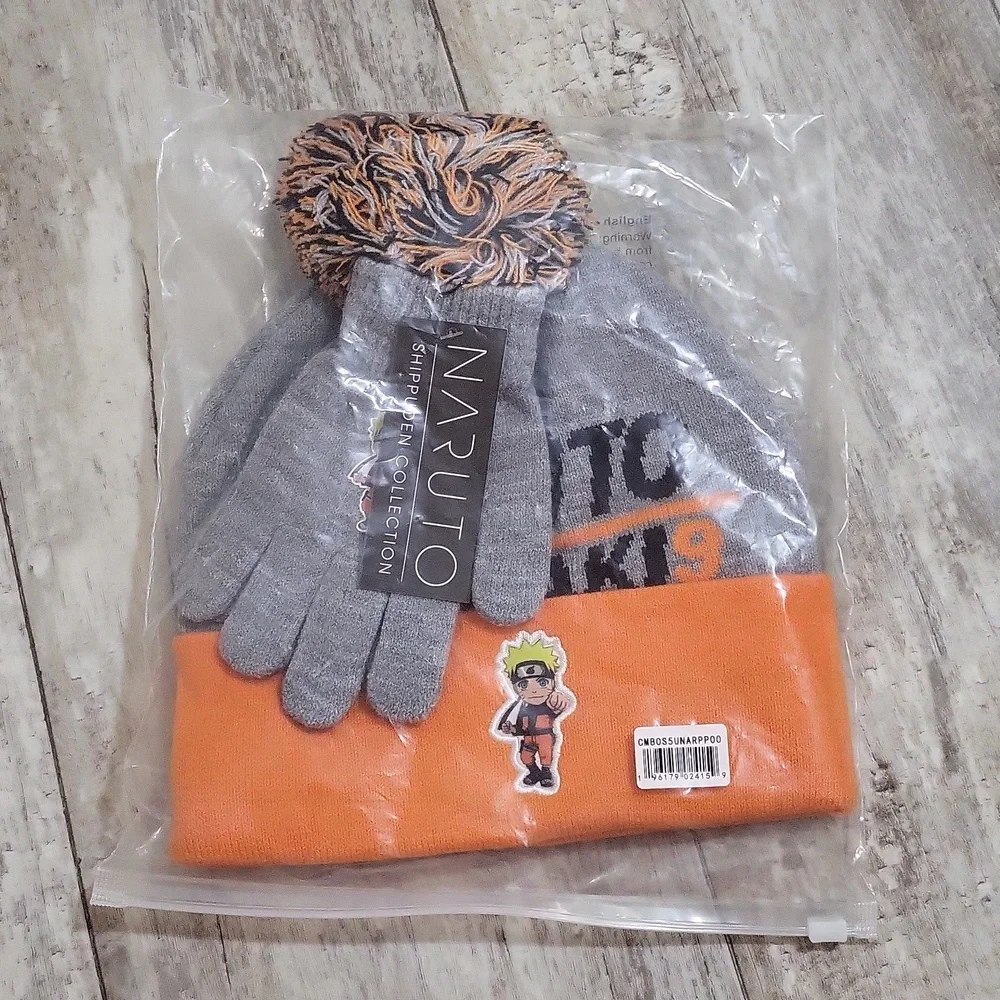 Bioworld Naruto Shippuden Cuffed Beanie Hat with Pom and Gloves Combo